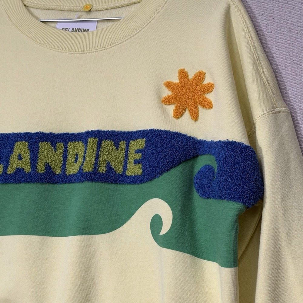 Celandine Surf Camp Sweatshirt Yellow Graphic Wave Terry XS Anthropologie - Picture 3 of 12